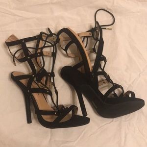 Black gladiator suede heels